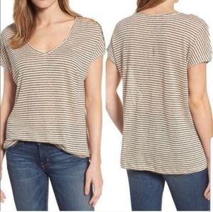 Lucky Brand Striped Linen Button Sleeve Top